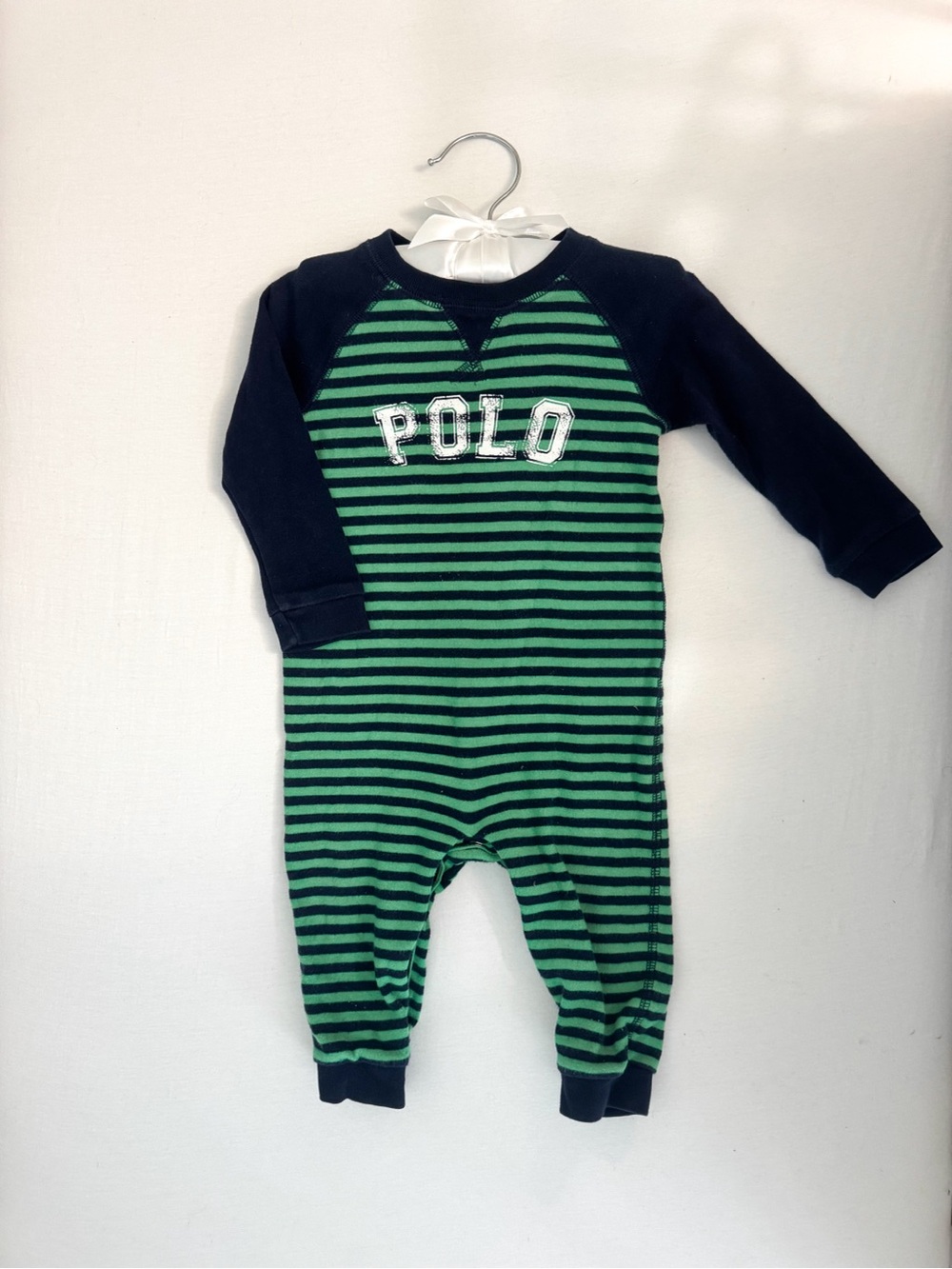 Polo by Ralph Lauren Green & Navy Striped Baby Footie